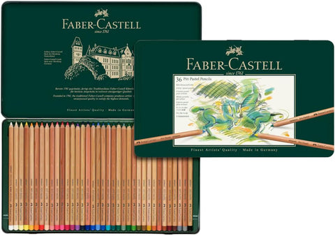 Faber-Castell Pitt Pastel Pencils, 36 Assorted Colors, Metal Tin, Pastel Drawing Pencils for Sketching, Shading, Blending & Detailed Artwork
