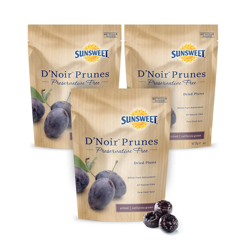 Sunsweet D’Noir Pitted Prunes, Preservative Free, No Sugar Added, California Grown Dried Plums, 8 oz (250g) Pouch (Pack of 3)