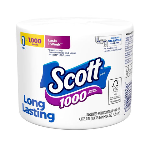 Scott Toilet Paper 1 Rolls 1000 sheet 104.8 sq ft (Pack of 36)