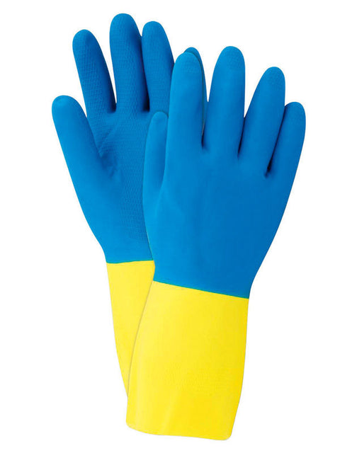Guantes de limpieza de neopreno Soft Scrub S Azul/Amarillo 1 par