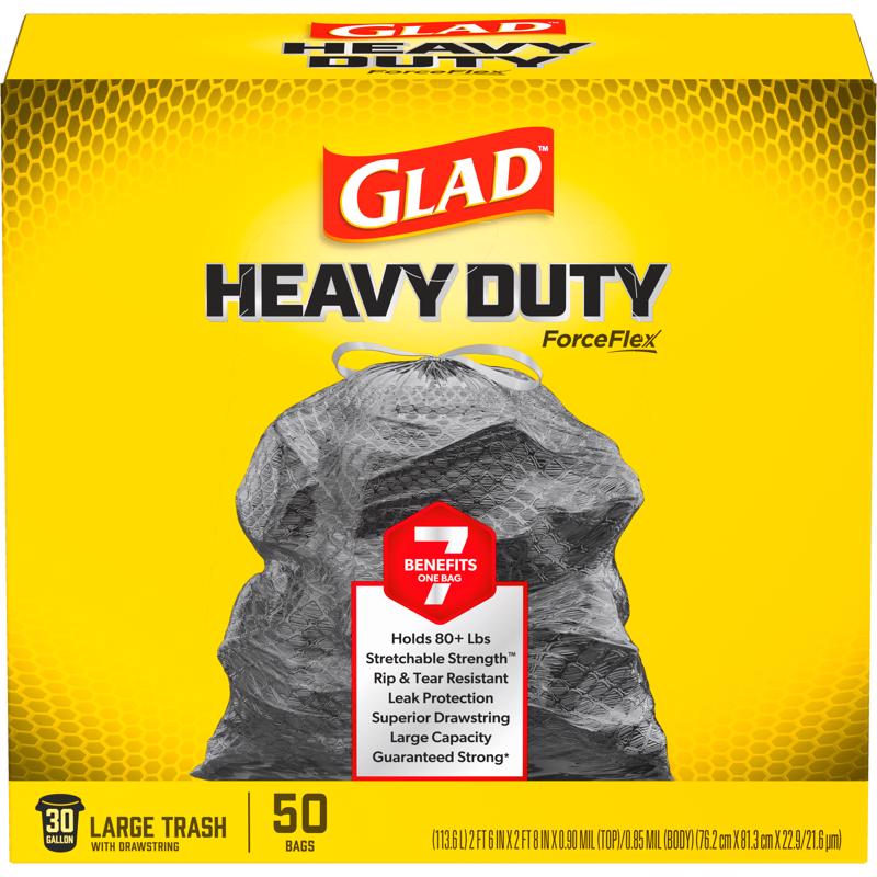 Glad ForceFlex 30 gal No Scent Trash Bags Drawstring 50 pk (Pack of 3)