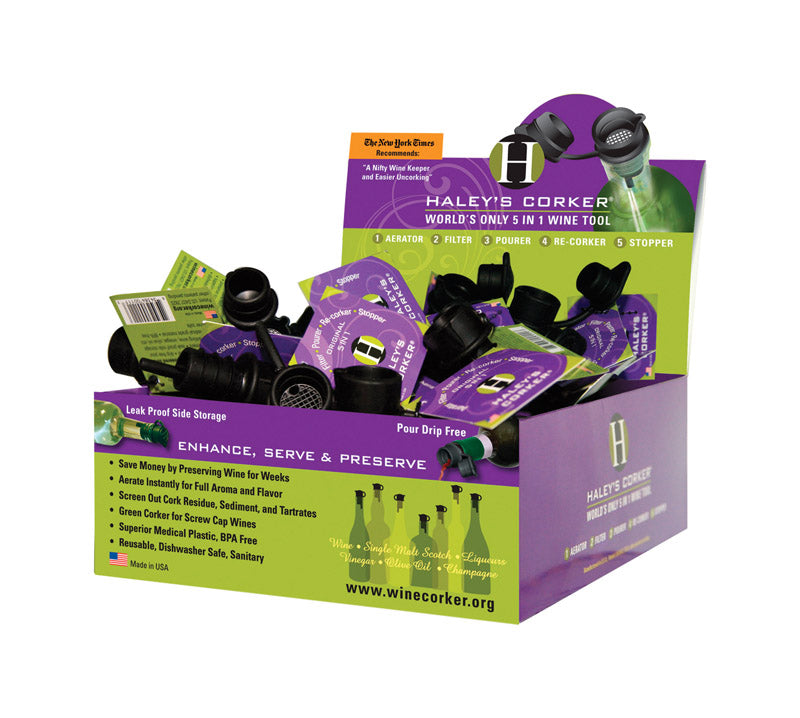Haley's Corker Black Plastic 5-in-1 Corker/Pourer (Pack of 36)