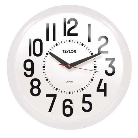 Taylor Dial Clock Plastic Black/White 13.25 in.