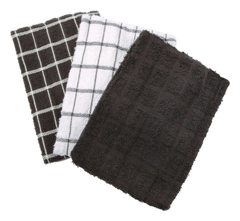 Ritz Black Cotton Check Kitchen Towel 3 pk (Pack of 3)