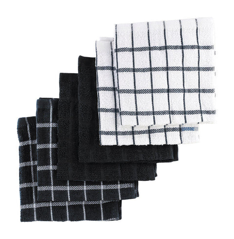 Ritz Black Cotton Check/Solid Dish Cloth 6 pk (Pack of 2)