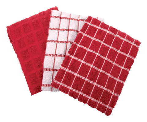 Ritz Paprika Cotton Check Kitchen Towel 3 pk (Pack of 3)