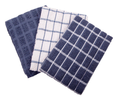 Ritz Federal Blue Cotton Check Kitchen Towel 3 pk (Pack of 3)