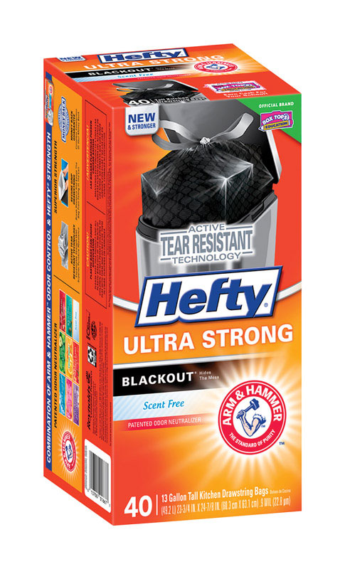 Hefty Ultra Strong 13 gal No Scent Kitchen Trash Bags Drawstring 40 pk (Pack of 6)