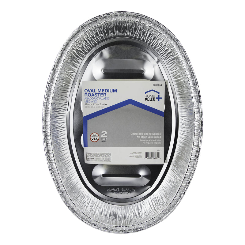 Home Plus Durable Foil 11-1/2 in. W X 16-1/2 in. L Oval Roaster Pan Silver 2 pc (Pack of 12)
