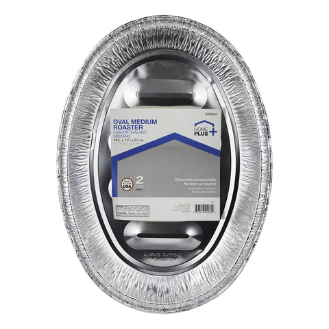 Home Plus Bandeja asadora ovalada de aluminio resistente de 11-1/2 pulg. de ancho x 16-1/2 pulg. de largo, plateada, 2 piezas (Paquete de 12)