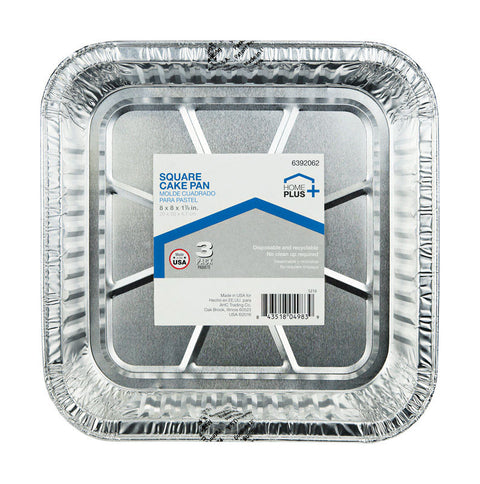 Home Plus Durable Foil 8 in. W X 8 in. L Square Cake Pan Silver 3 pk (Pack of 12)