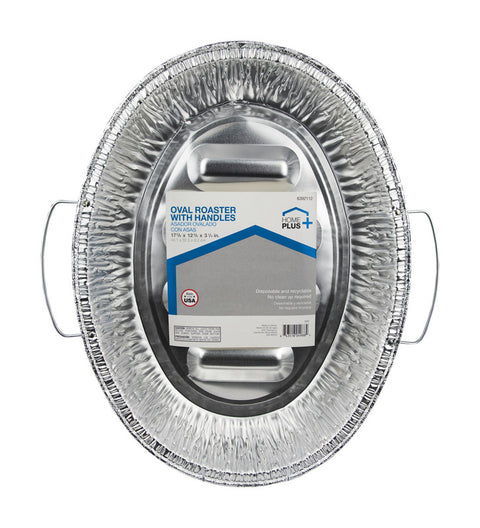 Home Plus Bandeja asadora ovalada de aluminio resistente de 12-3/4 pulg. de ancho x 17-3/8 pulg. de largo, plateada, 1 ud. (Paquete de 12)