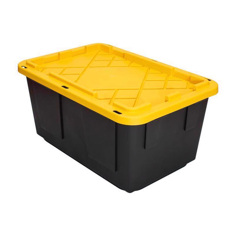 Caja de almacenamiento Greenmade de 27 gal. negra/amarilla con cierre a presión, 14,7 pulg. de alto x 20,4 pulg. de ancho x 30,4 pulg. de profundidad, apilable
