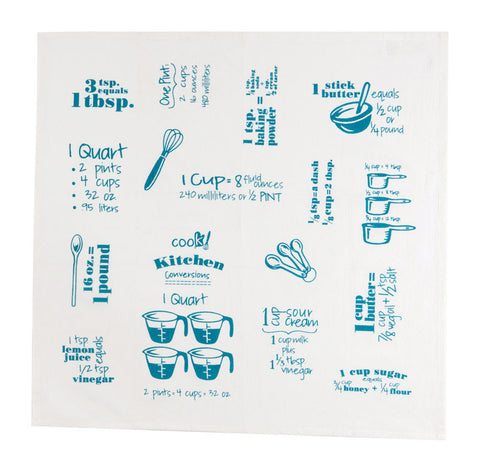 Kay Dee Cooks Kitchen Teal Cotton Conversions & Equivalents Krinkle Flour Sack Towel 1 pk (Pack of 6)