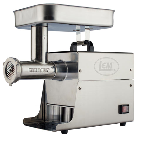 LEM Big Bite Brushed Silver 1 speed 7 lb #8 Electric Meat Grinder .5 HP