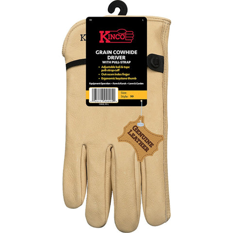 Guantes de conductor Kinco para hombre de cuero de plena flor, para interiores/exteriores, color canela, talla L, 1 par