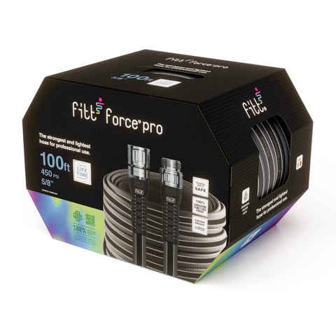 Manguera de jardín Fitt Force Pro de alta resistencia y calidad premium, de 5/8 pulg. de diámetro × 100 pies de largo (paquete de 4)