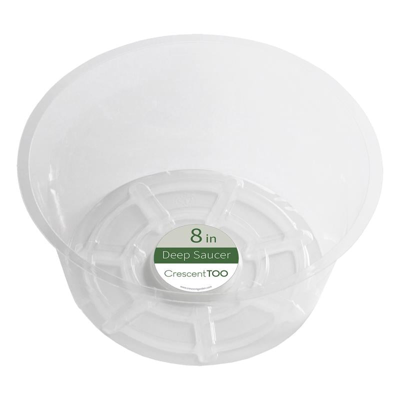 Crescent Garden Plato para plantas de plástico de 3,7 pulg. de alto x 8 pulg. de diámetro, transparente (paquete de 50)