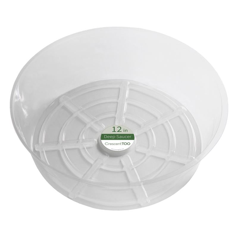 Crescent Garden Plato para plantas de plástico de 3,7 pulg. de alto x 12 pulg. de diámetro, transparente (Paquete de 50)