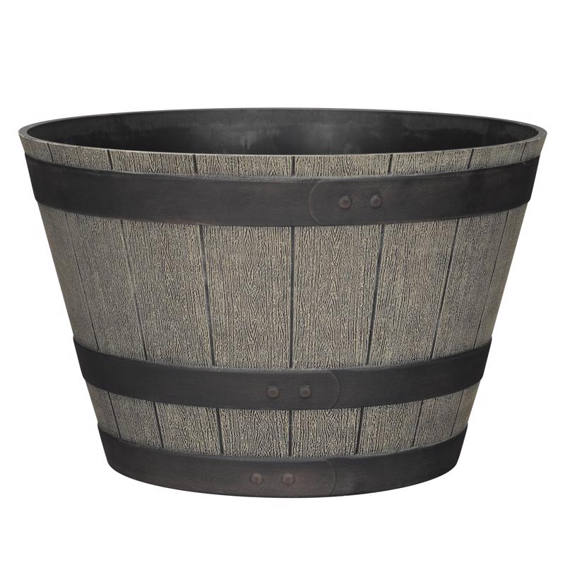 L&G Macetero de barril de whisky de polirresina roble 12 pulg. de alto x 19 pulg. de ancho x 19 pulg. de profundidad x 19 pulg. de profundidad
