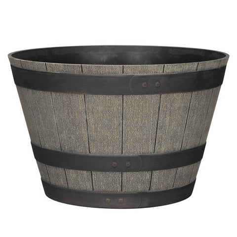 L&G Macetero de barril de whisky de polirresina roble 12 pulg. de alto x 19 pulg. de ancho x 19 pulg. de profundidad x 19 pulg. de profundidad