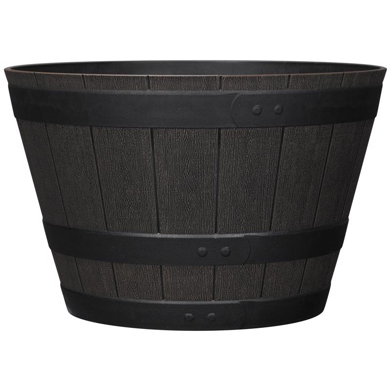 L&G Macetero de barril de whisky de polirresina marrón de 12 pulg. de alto x 19 pulg. de ancho x 19 pulg. de profundidad x 19 pulg. de profundidad