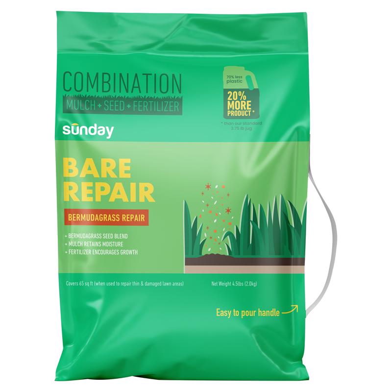 Sunday Bare Repair Bermuda Grass Full Sun Fertilizer/Mulch/Seed 4.5 lb (Pack of 4)