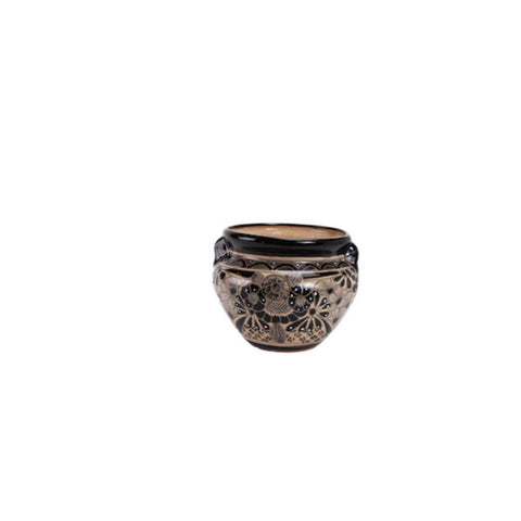 Avera Products Michoacana Maceta de Talavera de cerámica de 10 pulg. de alto x 12 pulg. de ancho, negro/blanco
