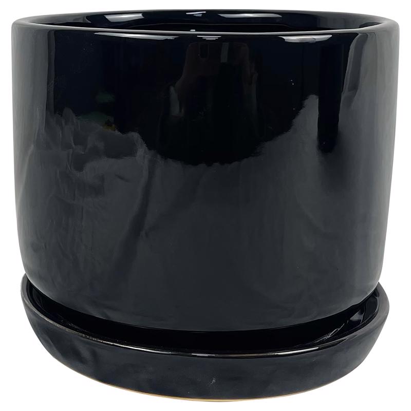 Border Concepts 8 in. D Ceramic Cover Pot Black (Pack of 4)