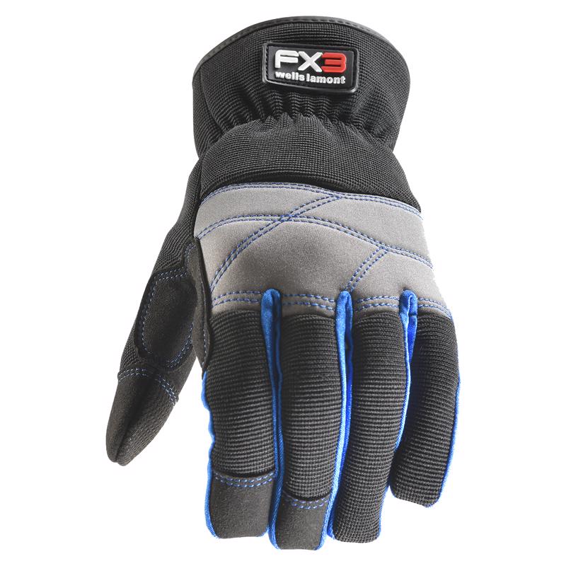 Wells Lamont FX3 Guantes de trabajo para hombre para interiores/exteriores Negro/Azul XL 1 par