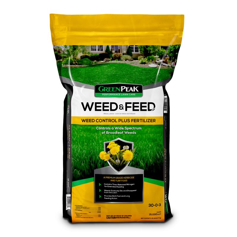 Fertilizante para césped GreenPeak Weed & Feed para todo tipo de pastos, 15 000 pies cuadrados