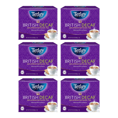 Tetley British Decaf Decaffeinated Black Tea, Deliciously Rich and Robust, 40 Round Tea Bags per Box (Pack of 6, 240 Tea Bags Total)