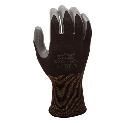 SHOWA ATLAS 370B Unisex Indoor/Outdoor Dipped Work Gloves Black/Gray M 1 pair