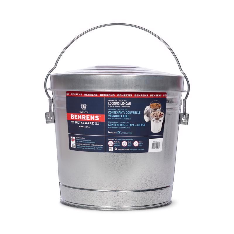 Behrens 6 gal Silver Galvanized Steel Trash Can Lid Included Animal Proof/Animal Resistant (Pack of 6)