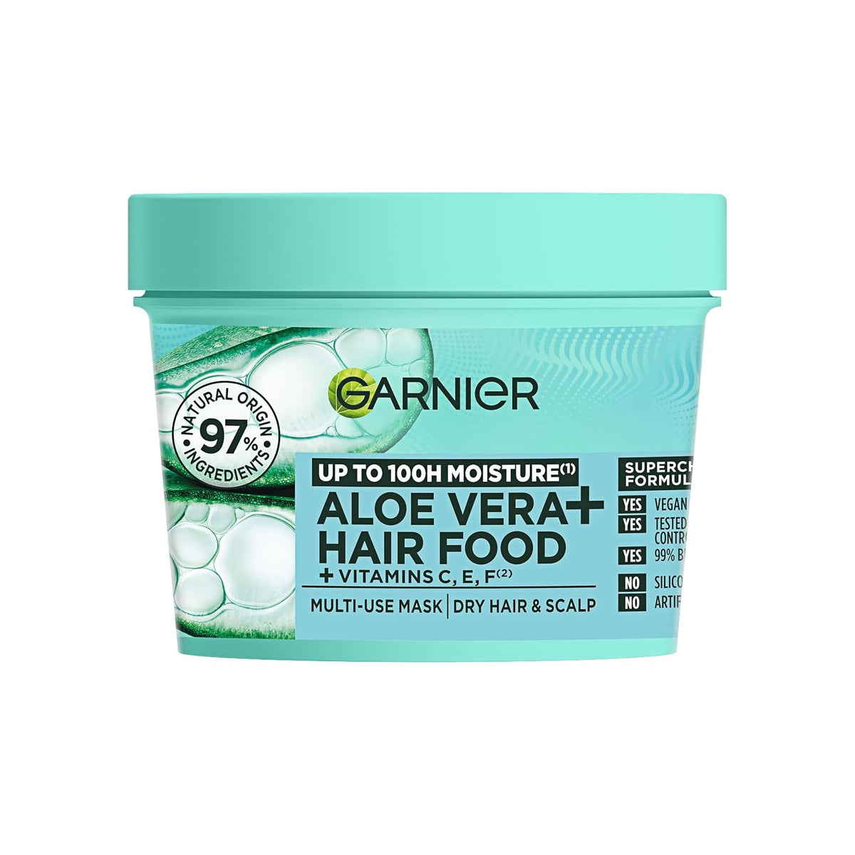 Garnier Fructis Aloe Vera Hair Food 3-in-1 Moisture Mask, 400ml (13.5 fl oz), Multi-Use Hair Treatment for Dry Hair, Aloe Vera + Vitamins C, E & F, Vegan