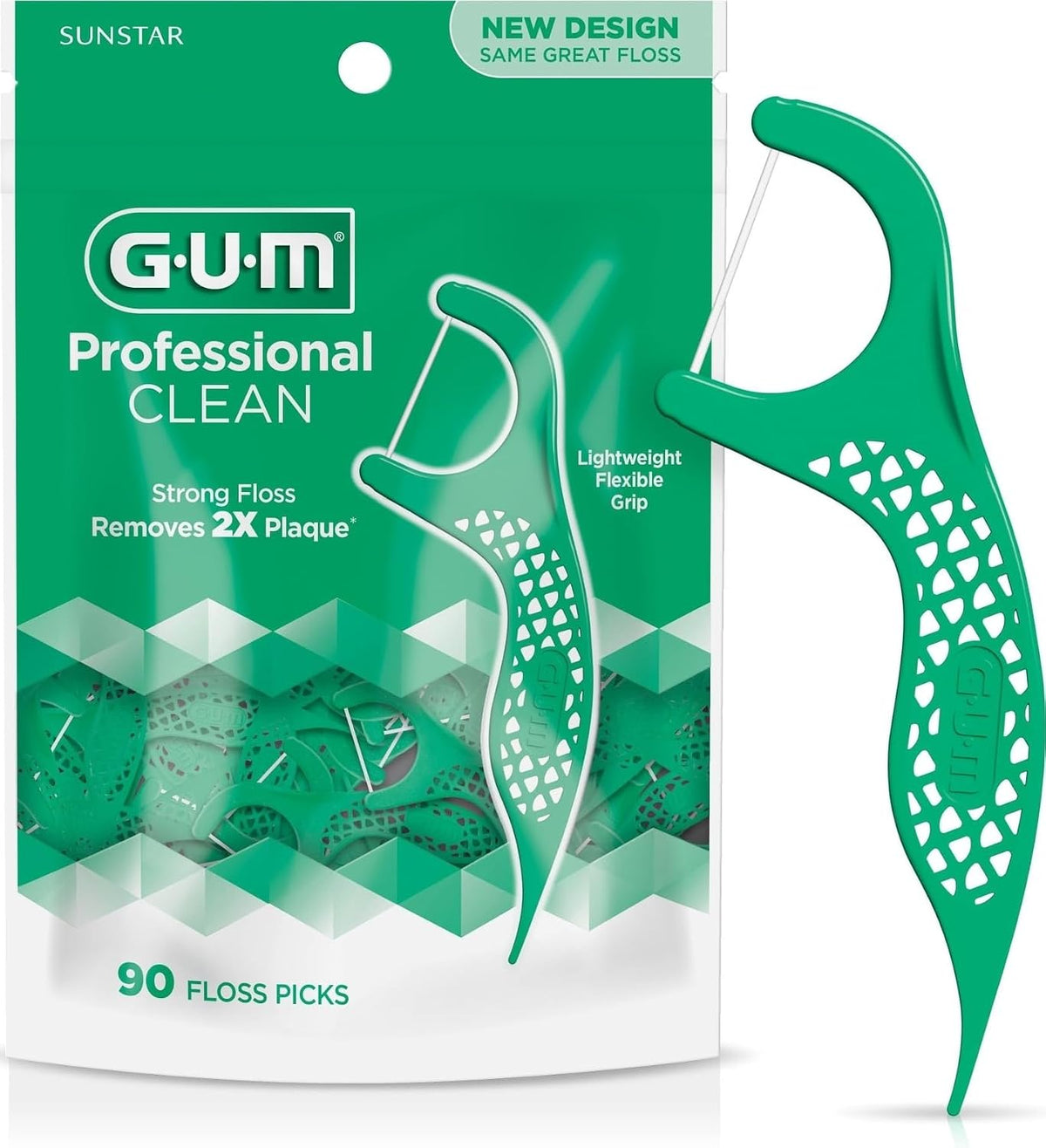 GUM Professional Clean Dental Floss Picks, Fresh Mint Flossers, 90 Count, Disposable Dental Flossers for Everyday Oral Care