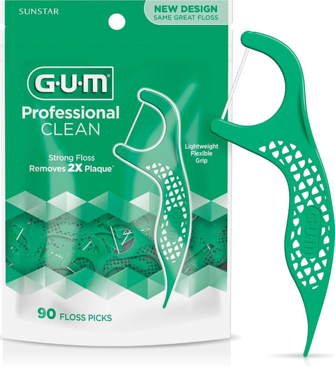 GUM Professional Clean Dental Floss Picks, Fresh Mint Flossers, 90 Count, Disposable Dental Flossers for Everyday Oral Care