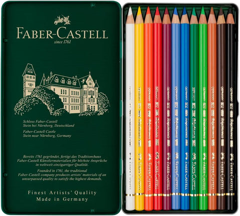 Faber-Castell Polychromos Colored Pencils, 12 Assorted Colors, Metal Tin, Artist Colored Pencil Set for Drawing, Sketching, Illustration & Coloring