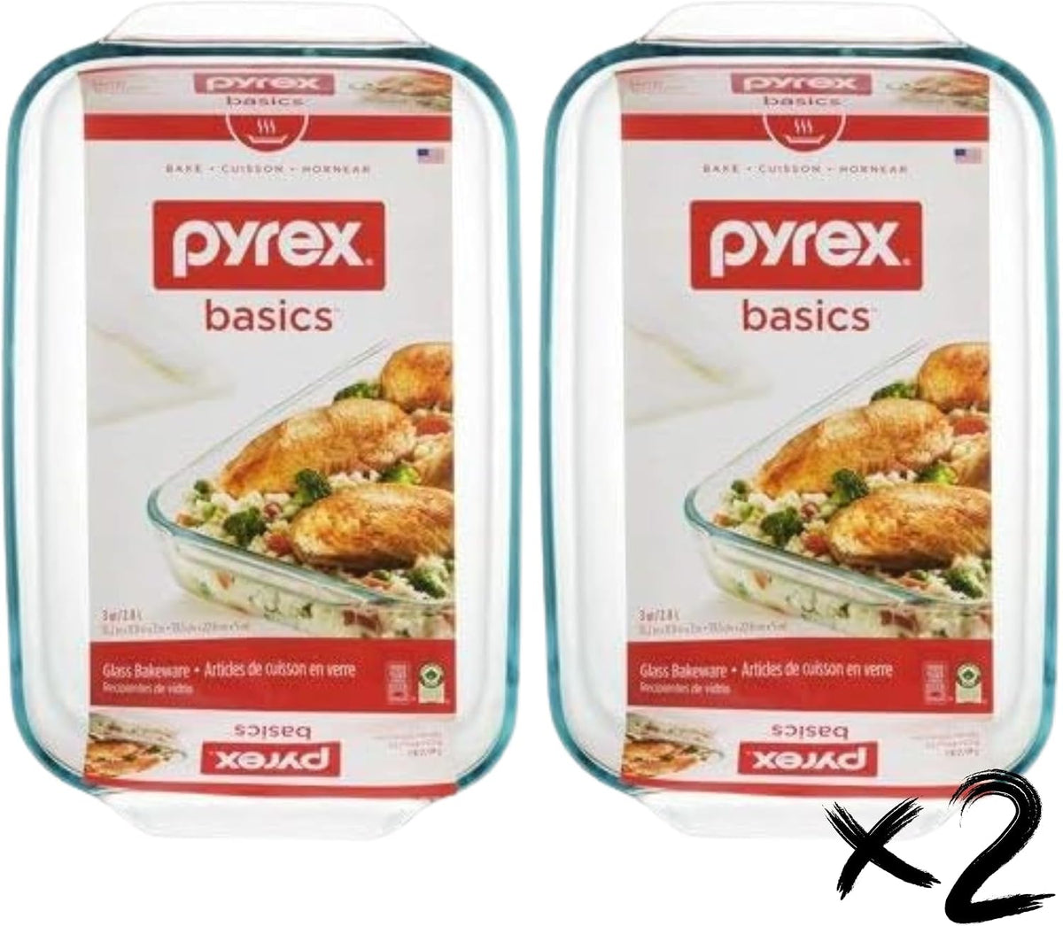Pyrex Basics 3 Quart Glass Baking Dish (2 Pack)