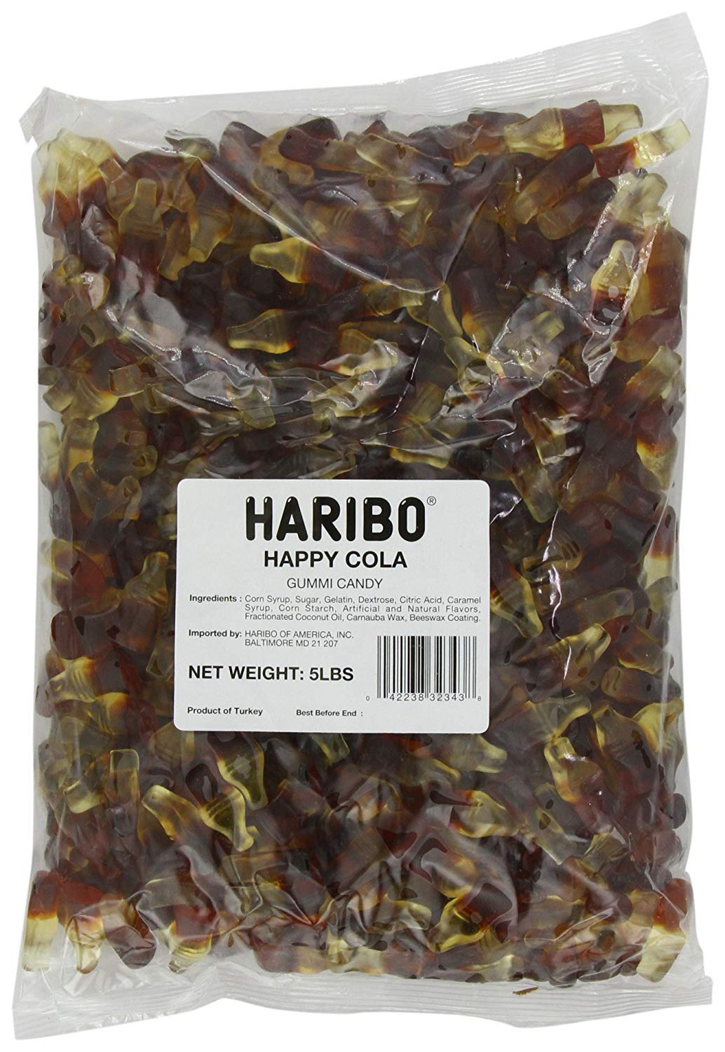 Gomitas Happy Cola de HARIBO, gomitas en forma de botella de cola, bolsa a granel de 5 lb