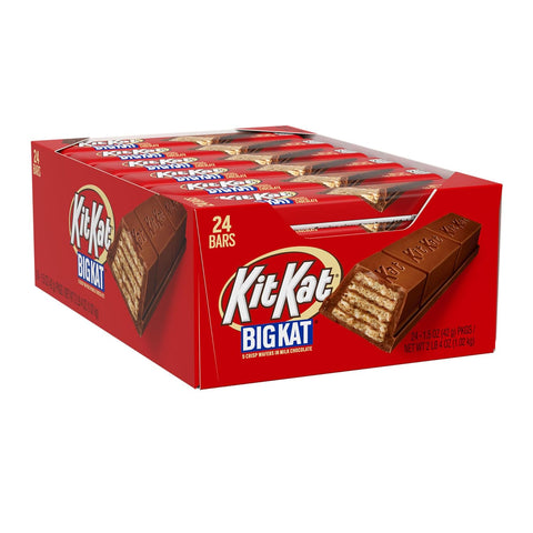 Barras de chocolate con leche y oblea Kit Kat Big Kat, 5 obleas crujientes en chocolate con leche, 1.5 oz envueltas individualmente (Paquete de 24)