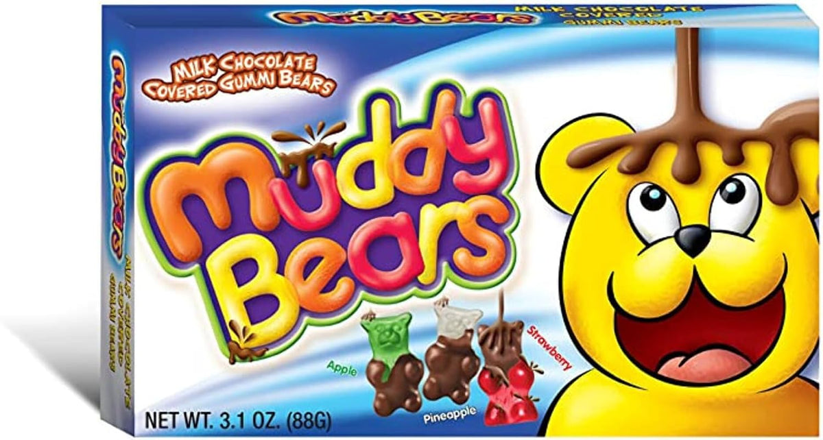 Muddy Bears Milk Chocolate Covered Gummi Bears, Apple, Pineapple and Strawberry, 3.1 oz Theater Box (Pack of 3)
