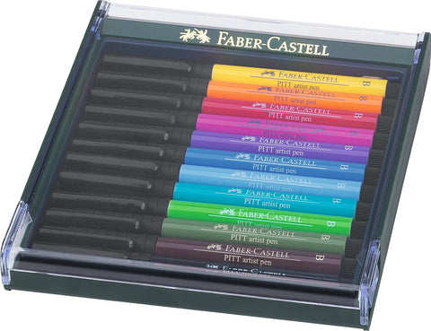 Faber-Castell Pitt Artist Brush Pens, 12 Basic Tones, India Ink, Brush Tip, Artist Pens for Drawing, Sketching, Illustration & Coloring