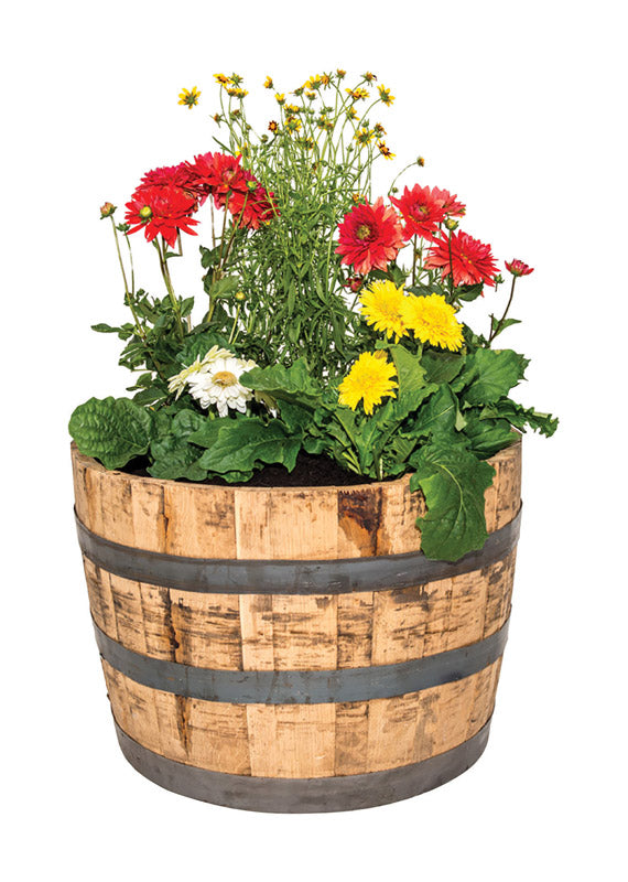 Real Wood Products 17.5 in. H X 26 in. W X 26 in. D Oak Whiskey Barrel Barrel Brown