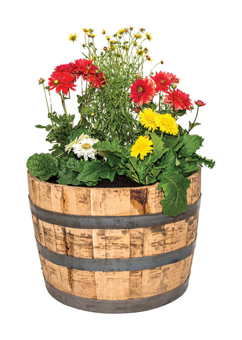Real Wood Products 17.5 in. H X 26 in. W X 26 in. D Oak Whiskey Barrel Barrel Brown