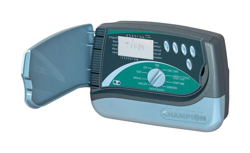 Temporizador programable Champion de 4 zonas para riego interior