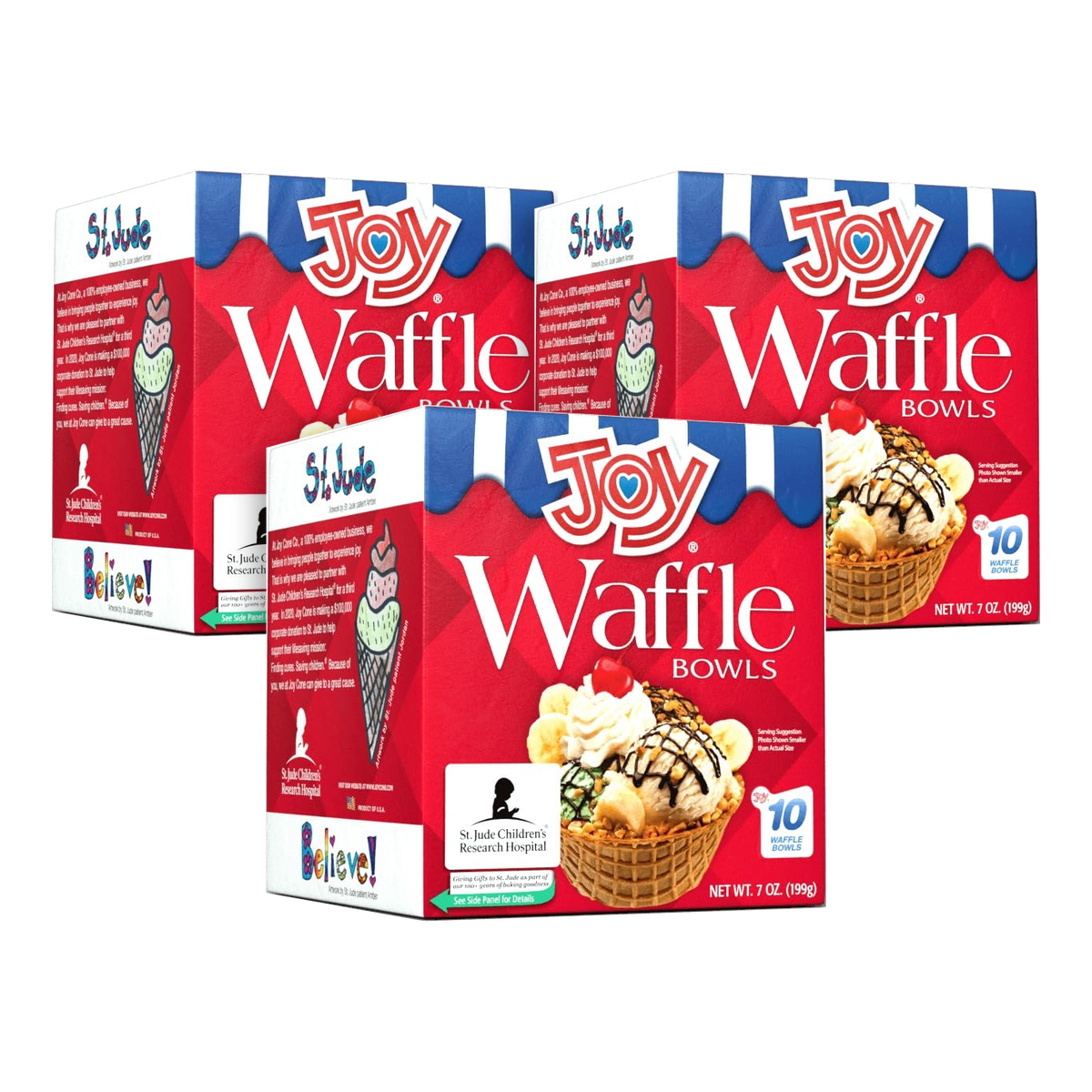 Joy Waffle Bowls, Edible Waffle Cone Bowls for Ice Cream Sundaes & Desserts, 10 Count per Box, 7 oz (Pack of 3, 30 Bowls Total)