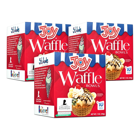 Joy Waffle Bowls, Edible Waffle Cone Bowls for Ice Cream Sundaes & Desserts, 10 Count per Box, 7 oz (Pack of 3, 30 Bowls Total)