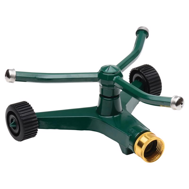 Aspersor Melnor de 3 brazos con base de metal con ruedas, 1600 pies cuadrados