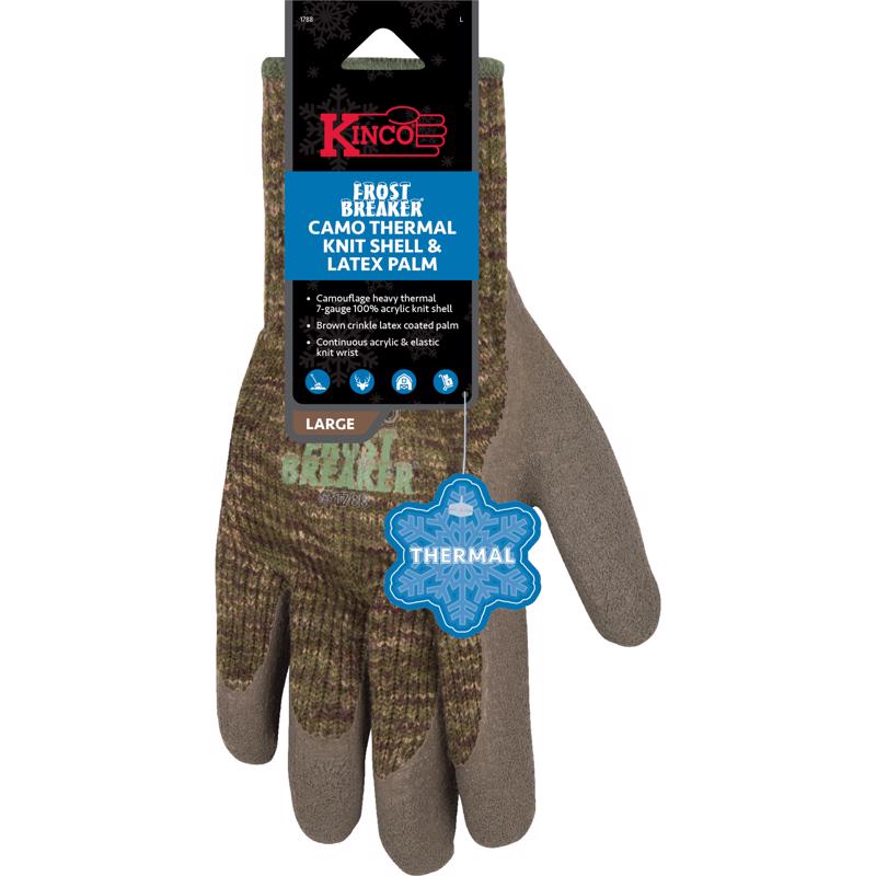 Kinco Frost Breaker Men's Indoor/Outdoor Thermal Dipped Gloves Camouflage M 1 pair